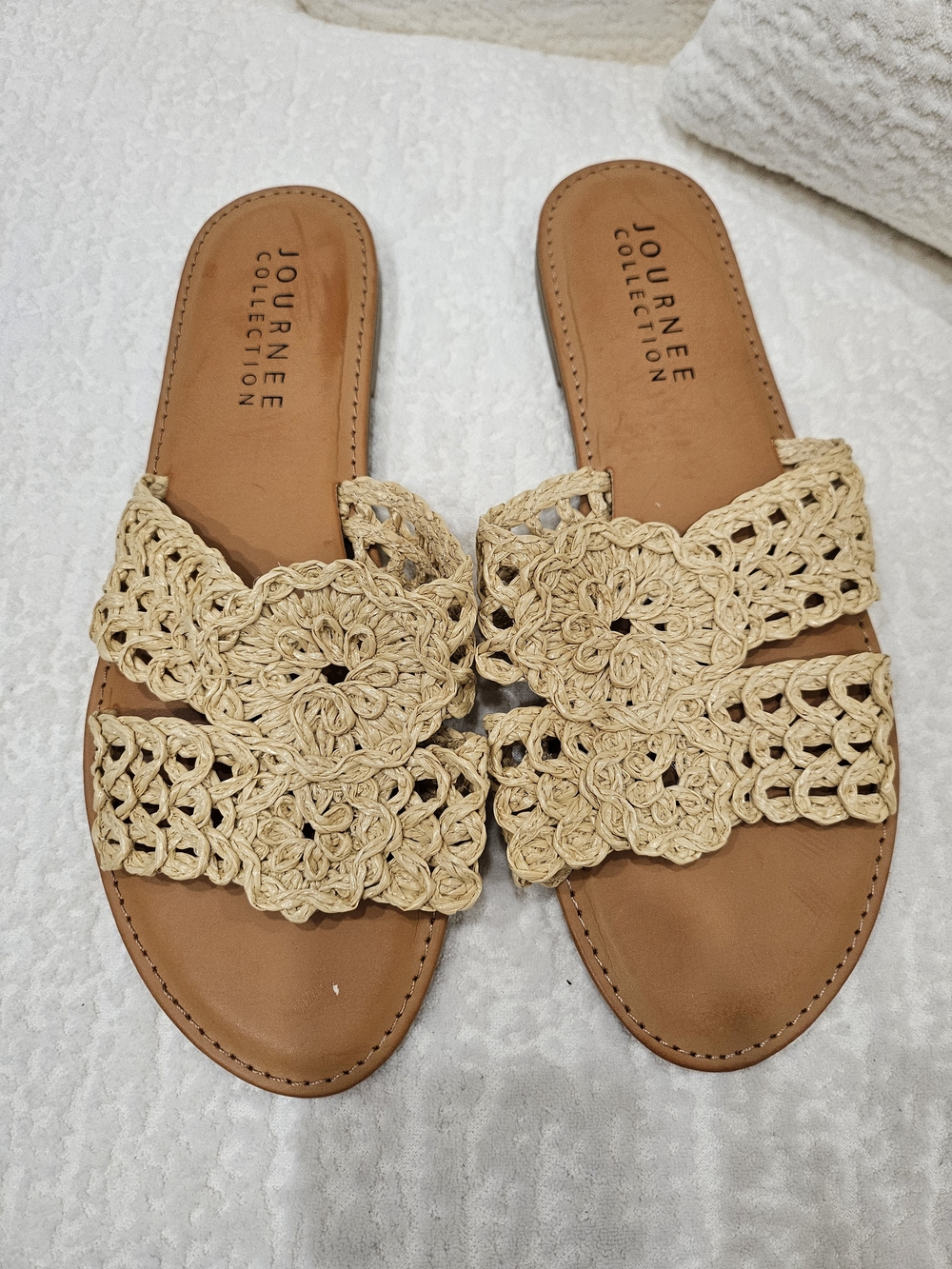 Journee Collection Women's Cream Crochet Slide Sandals